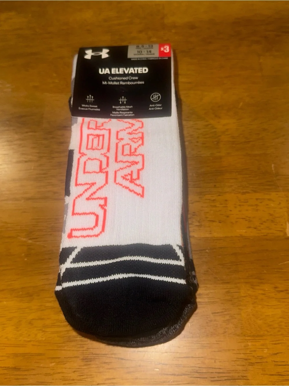 Under Armour Elevated 3 Pair Crew Socks Large White Black Gray Men’s New W Tags